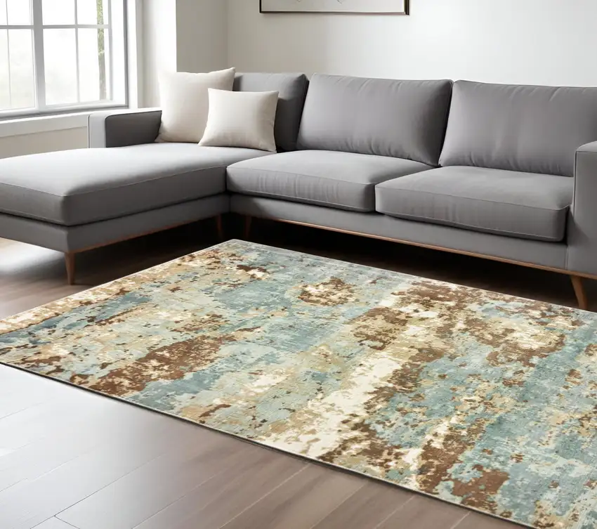 Blue and Ivory Abstract Hand Loomed Area Rug Photo 1