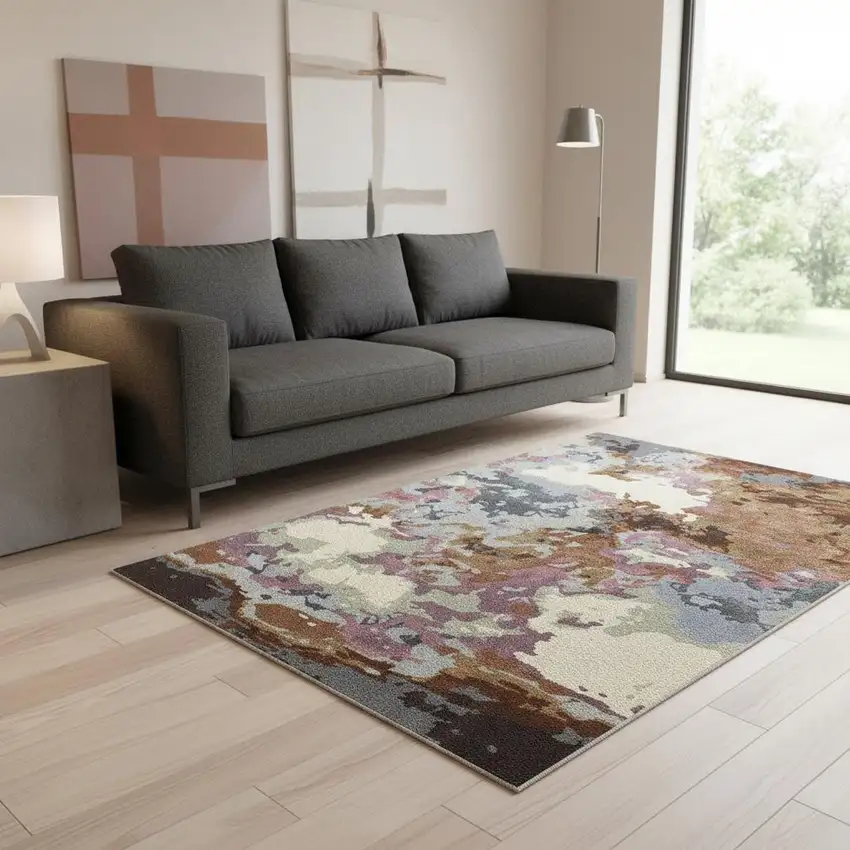 Blue And Brown Abstract Hand Tufted Area Rug Photo 1