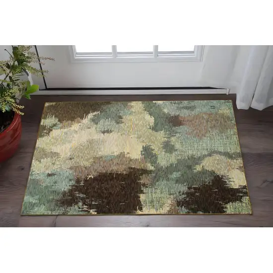Blue and Ivory Abstract Power Loom Area Rug Photo 1