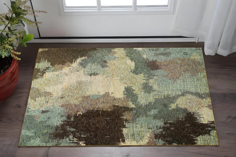 Blue And Brown Abstract Power Loom Stain Resistant Area Rug Photo 5