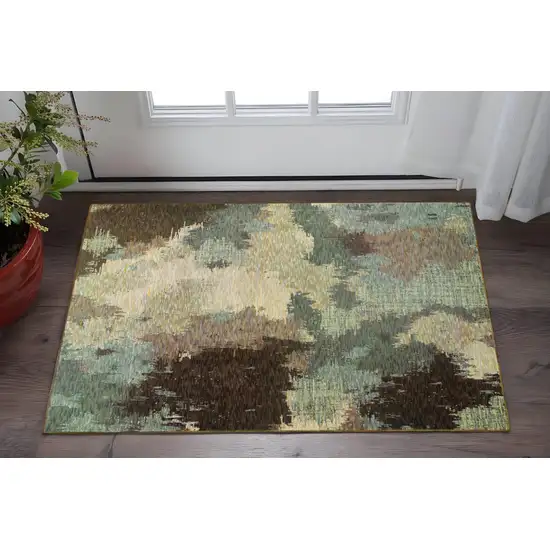 Blue and Ivory Abstract Power Loom Area Rug Photo 1