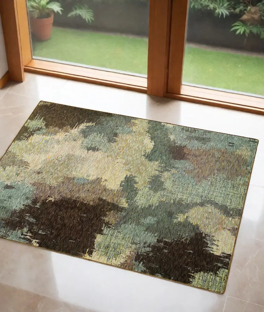 Blue and Ivory Abstract Power Loom Area Rug Photo 1