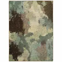 Photo of Blue And Brown Abstract Power Loom Stain Resistant Area Rug
