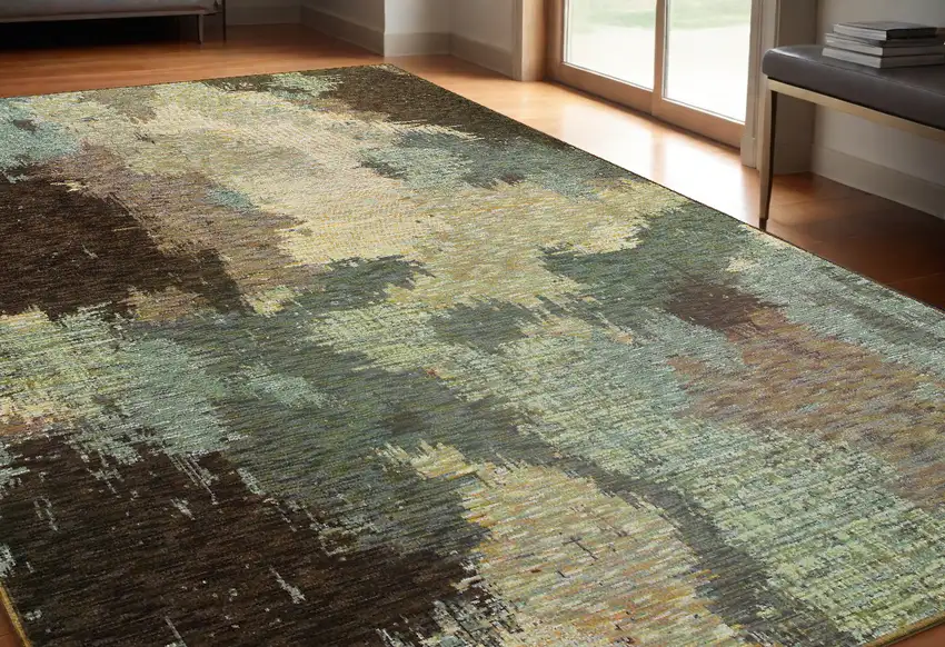 Blue and Ivory Abstract Power Loom Area Rug Photo 1
