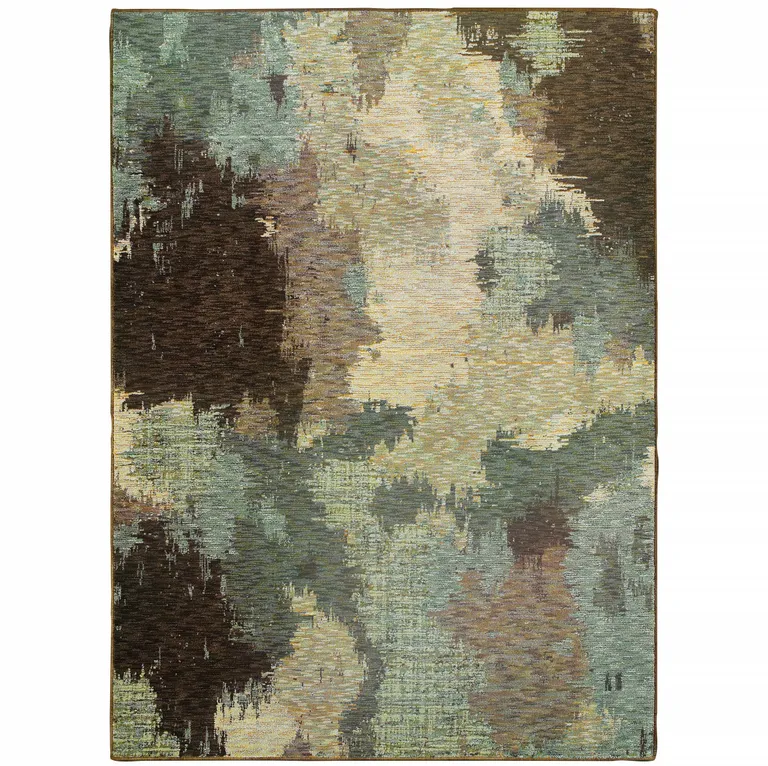 Blue And Brown Abstract Power Loom Stain Resistant Area Rug Photo 2
