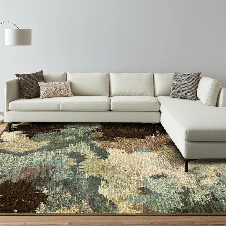 Blue And Brown Abstract Power Loom Stain Resistant Area Rug Photo 1