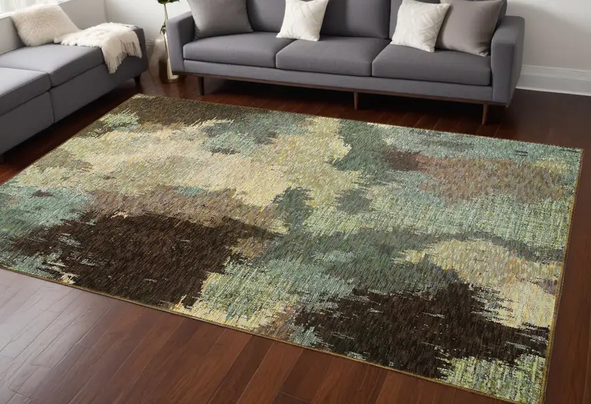 Blue and Ivory Abstract Power Loom Area Rug Photo 1