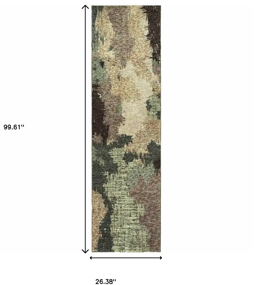 Blue And Brown Abstract Power Loom Stain Resistant Runner Rug Photo 5