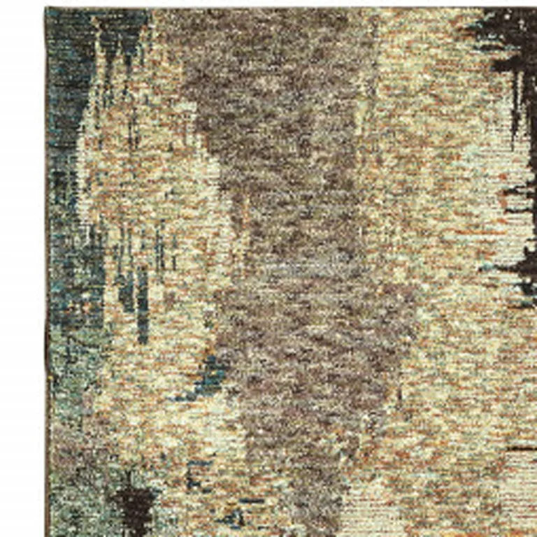 Blue And Brown Abstract Power Loom Stain Resistant Runner Rug Photo 4
