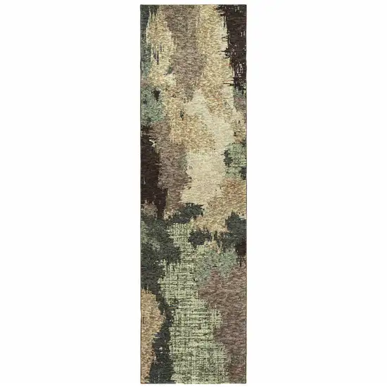 12' Blue And Brown Abstract Runner Rug Photo 2