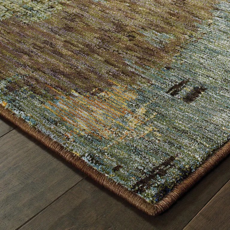 Blue And Brown Abstract Power Loom Stain Resistant Runner Rug Photo 5