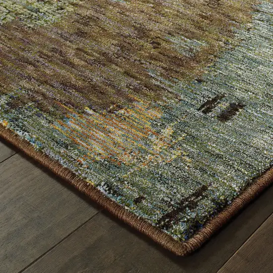 12' Blue And Brown Abstract Runner Rug Photo 5