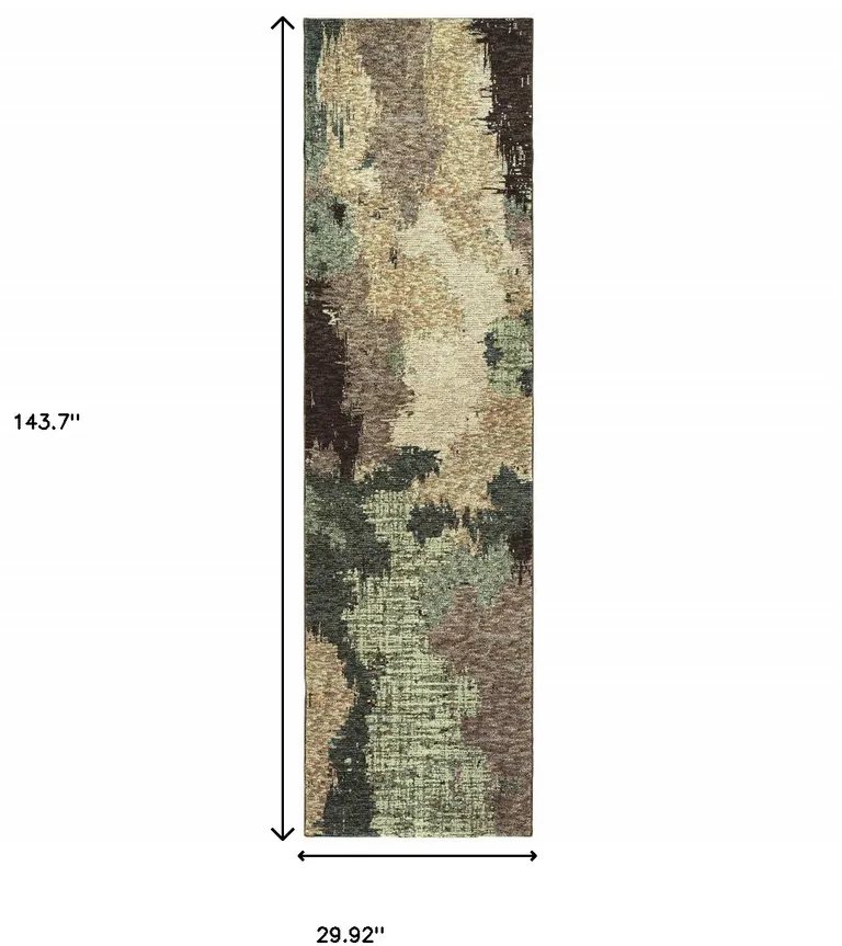 Blue And Brown Abstract Power Loom Stain Resistant Runner Rug Photo 3