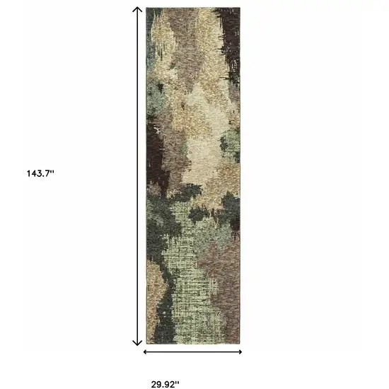 12' Blue And Brown Abstract Runner Rug Photo 3