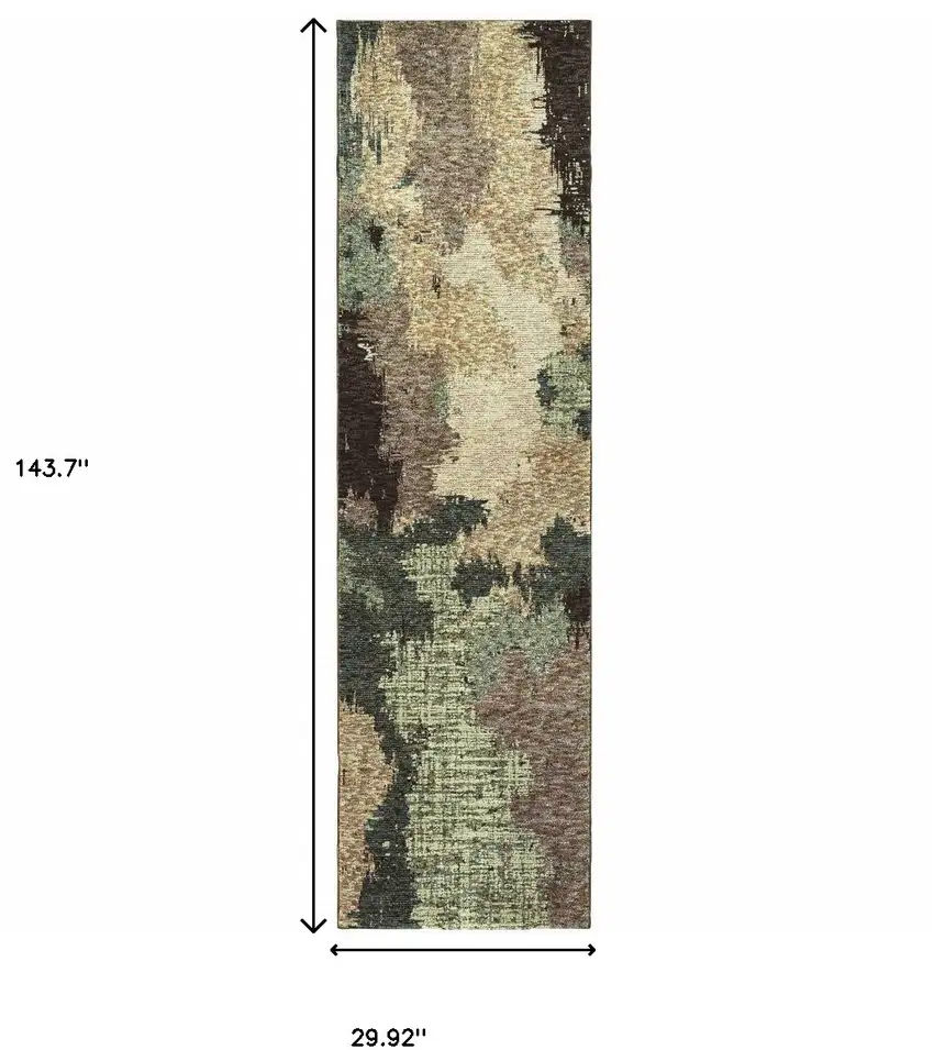 12' Blue And Brown Abstract Runner Rug Photo 3