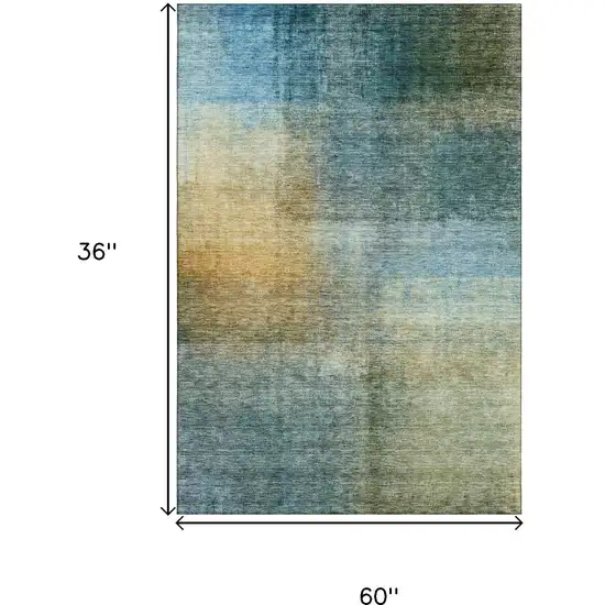 Blue And Brown Abstract Washable Area Rug With UV Protection Photo 9