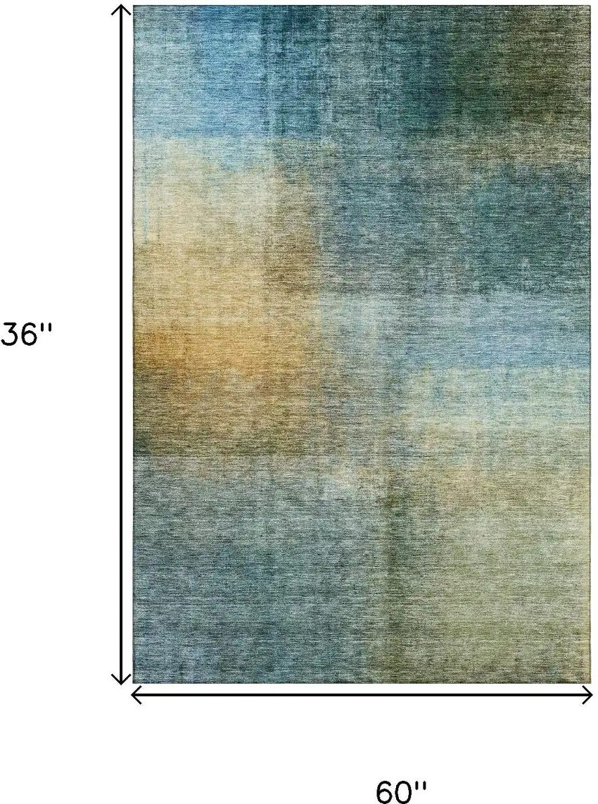 Blue And Brown Abstract Washable Area Rug With UV Protection Photo 9