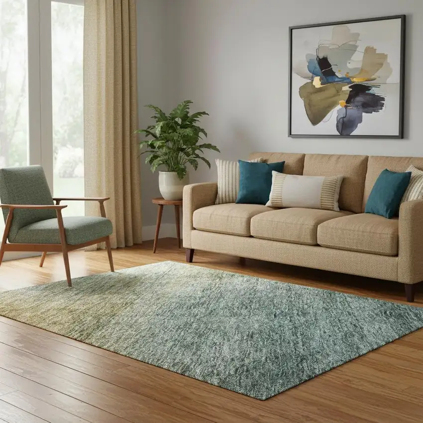 Blue And Brown Abstract Washable Area Rug With UV Protection Photo 2