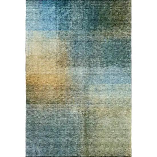 Blue And Brown Abstract Washable Area Rug With UV Protection Photo 5