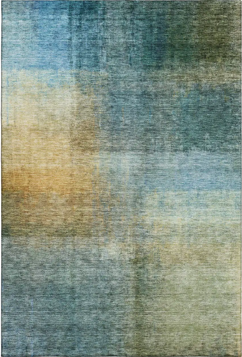 Blue And Brown Abstract Washable Area Rug With UV Protection Photo 5