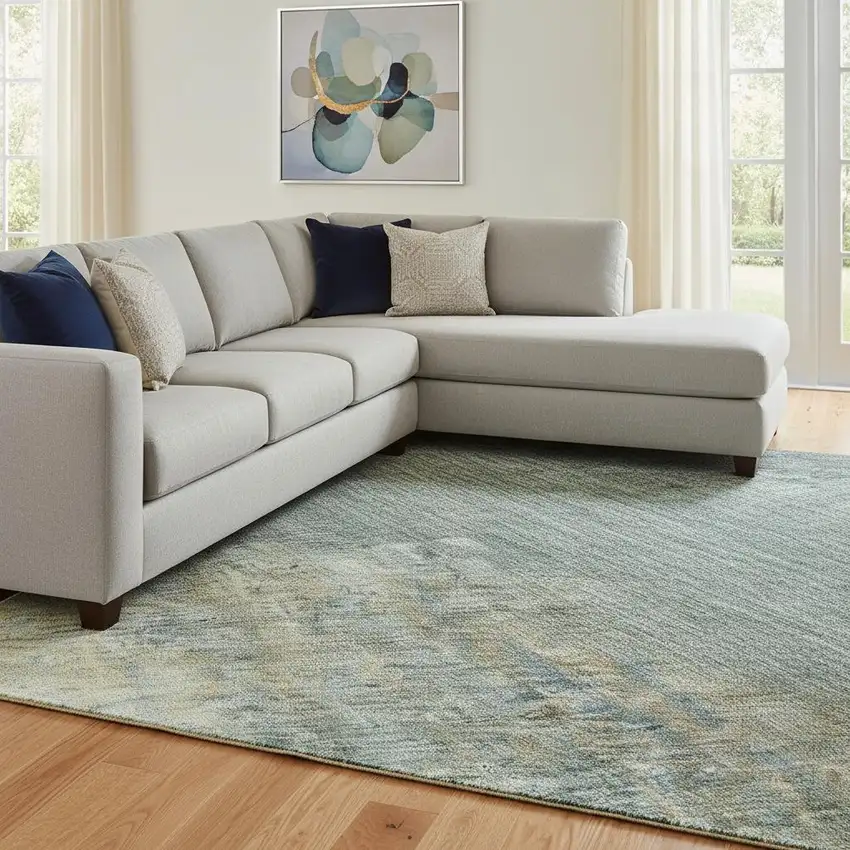 Blue And Brown Abstract Washable Area Rug With UV Protection Photo 2