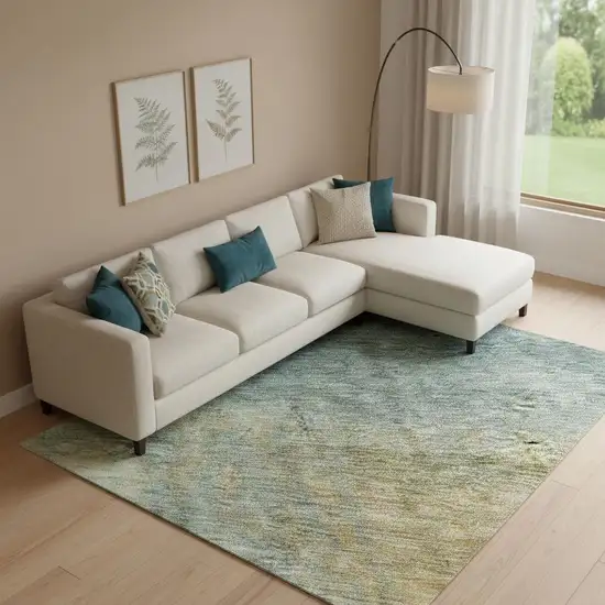 Blue And Brown Abstract Washable Area Rug With UV Protection Photo 2