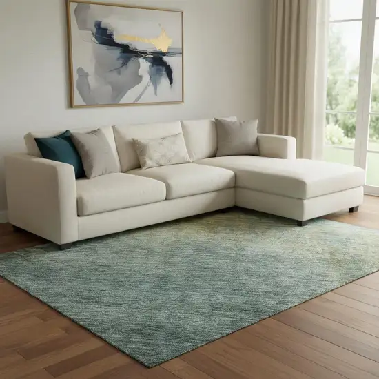 Blue And Brown Abstract Washable Area Rug With UV Protection Photo 2