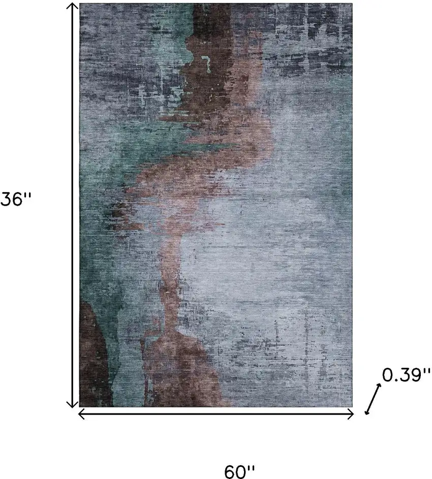 Blue And Brown Abstract Washable Area Rug With UV Protection Photo 8