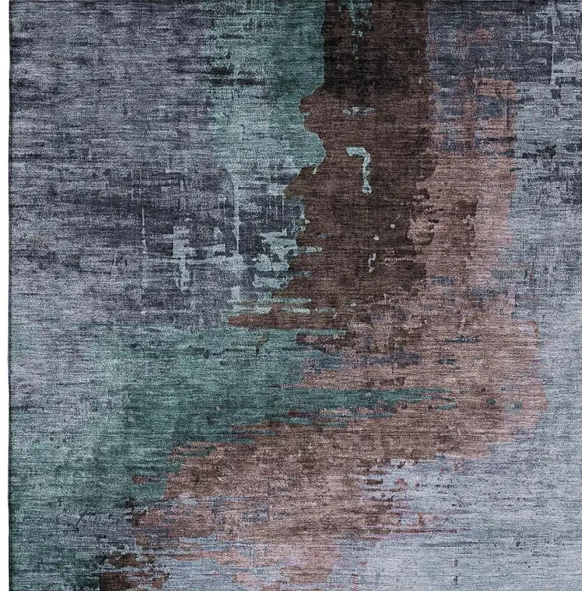 Blue And Brown Abstract Washable Area Rug With UV Protection Photo 3