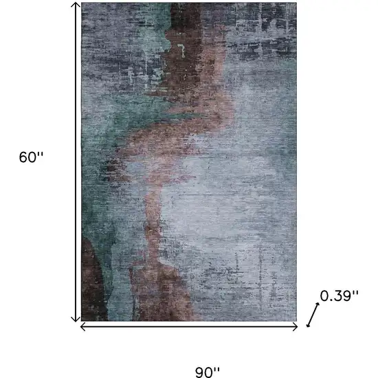 Blue And Brown Abstract Washable Area Rug With UV Protection Photo 9