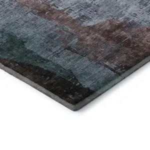 Photo of Blue And Brown Abstract Washable Area Rug With UV Protection