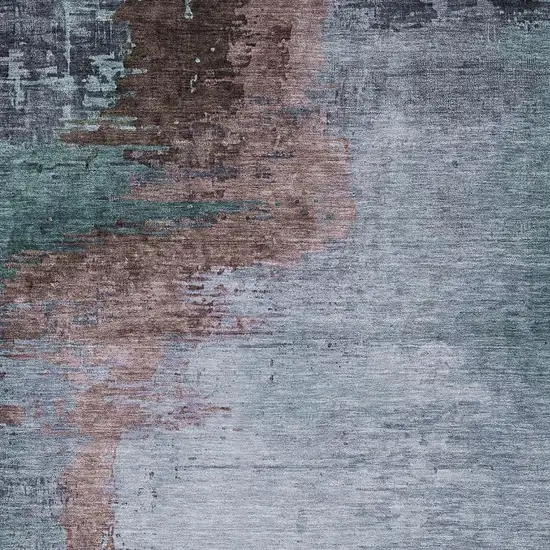 Blue And Brown Abstract Washable Area Rug With UV Protection Photo 3