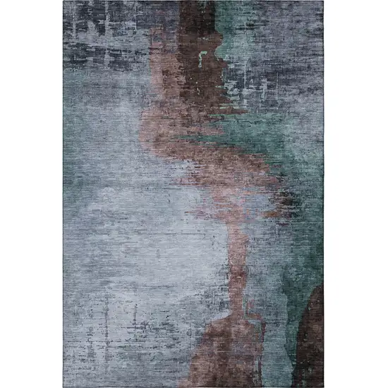 Blue And Brown Abstract Washable Area Rug With UV Protection Photo 4