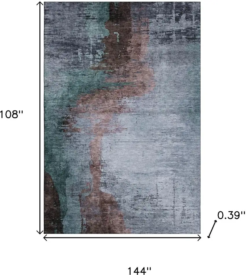 Blue And Brown Abstract Washable Area Rug With UV Protection Photo 9