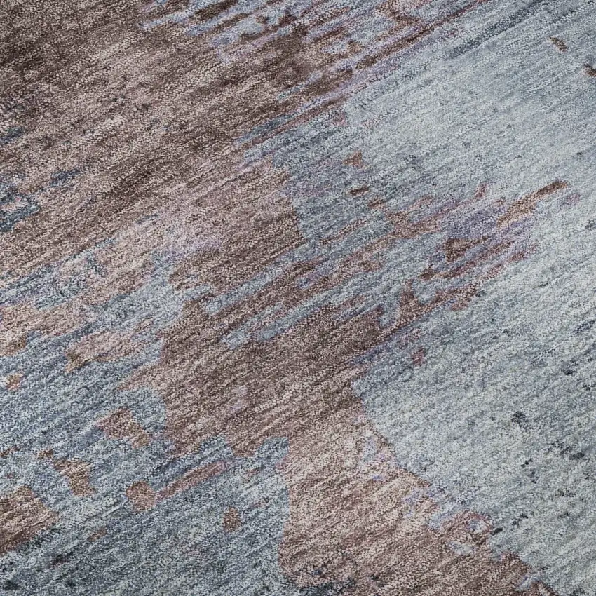 Blue And Brown Abstract Washable Area Rug With UV Protection Photo 8