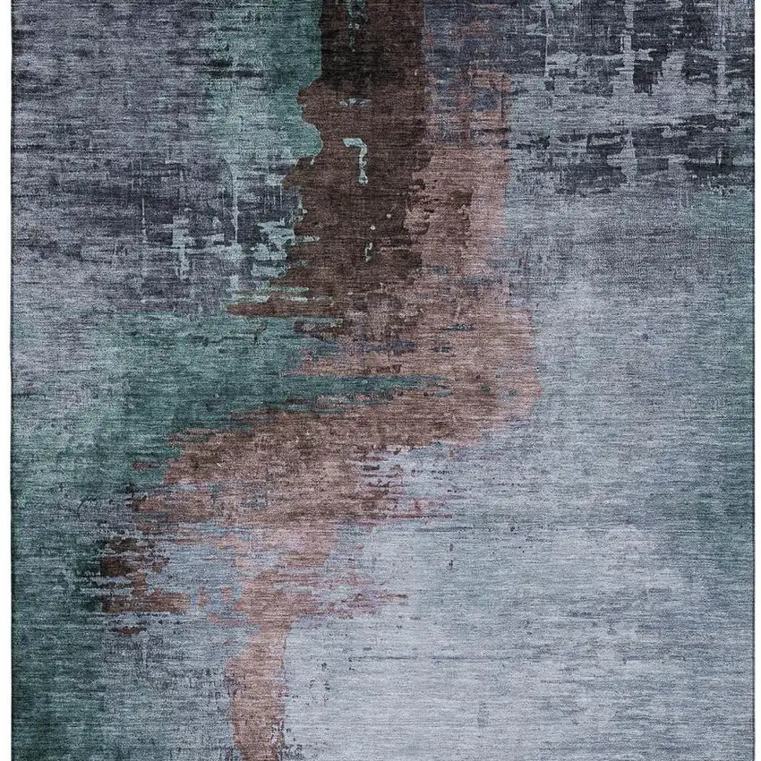 Blue And Brown Abstract Washable Area Rug With UV Protection Photo 3