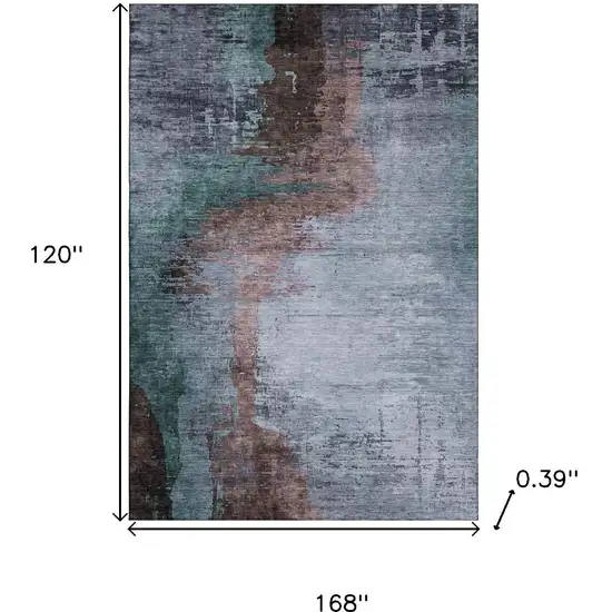 Blue And Brown Abstract Washable Area Rug With UV Protection Photo 9