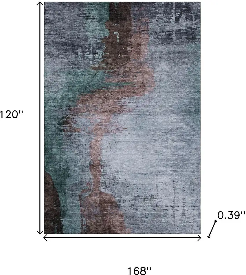 Blue And Brown Abstract Washable Area Rug With UV Protection Photo 9