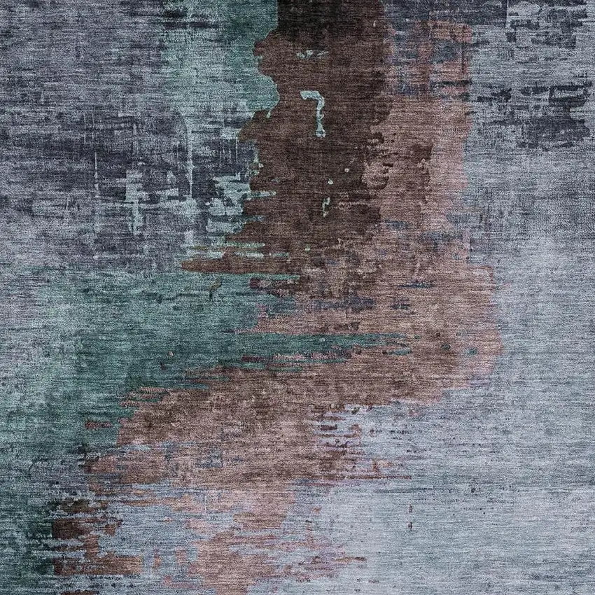 Blue And Brown Abstract Washable Area Rug With UV Protection Photo 3