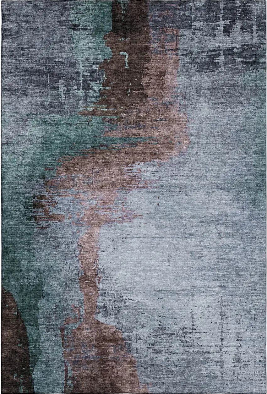 Blue And Brown Abstract Washable Area Rug With UV Protection Photo 1