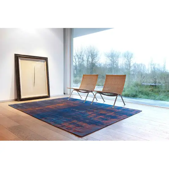 Blue And Brown Abstract Washable Area Rug Photo 5
