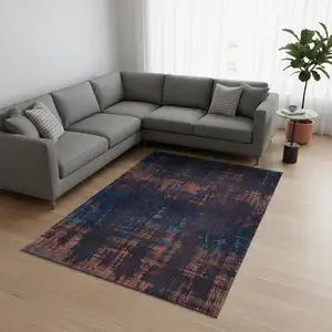 Photo of Blue And Brown Abstract Washable Area Rug