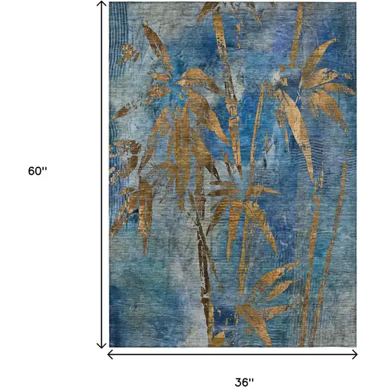 Blue And Brown Botanical Leaves Washable Indoor Outdoor Area Rug Photo 7