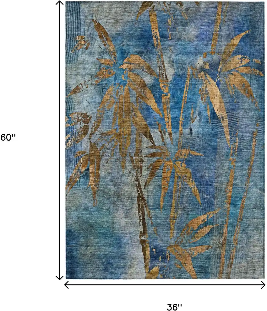 Blue And Brown Botanical Leaves Washable Indoor Outdoor Area Rug Photo 7