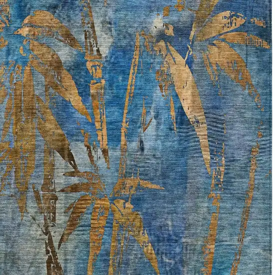 Blue And Brown Botanical Leaves Washable Indoor Outdoor Area Rug Photo 5