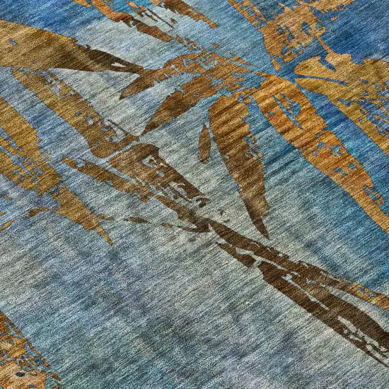 Blue And Brown Botanical Leaves Washable Indoor Outdoor Area Rug Photo 6