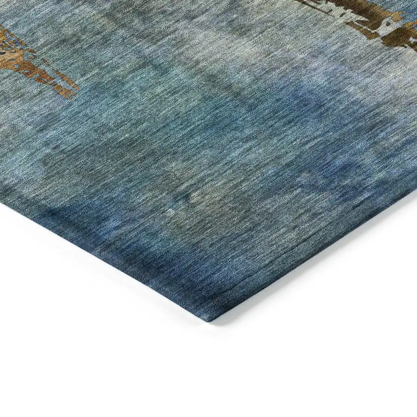 Blue And Brown Botanical Leaves Washable Indoor Outdoor Area Rug Photo 4