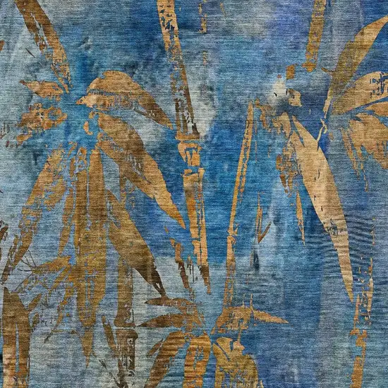 Blue And Brown Botanical Leaves Washable Indoor Outdoor Area Rug Photo 5