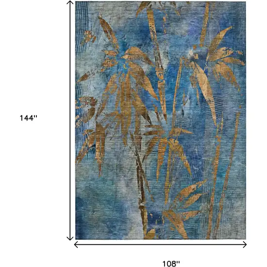 Blue And Brown Botanical Leaves Washable Indoor Outdoor Area Rug Photo 9