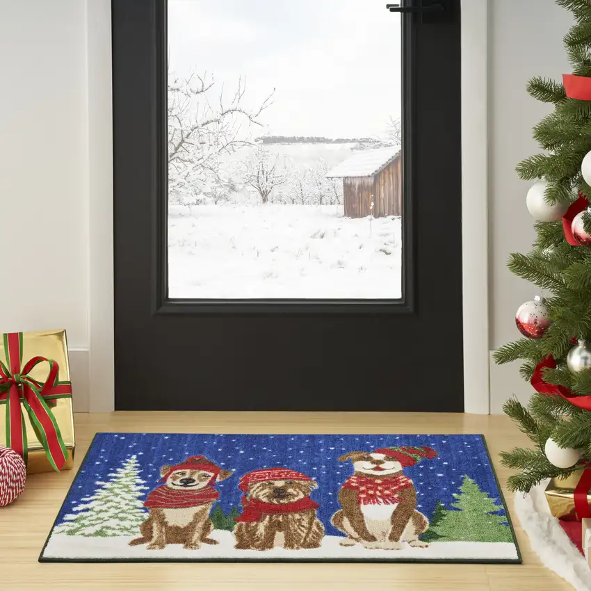 Blue And Brown Christmas Dogs Area Rug Photo 5